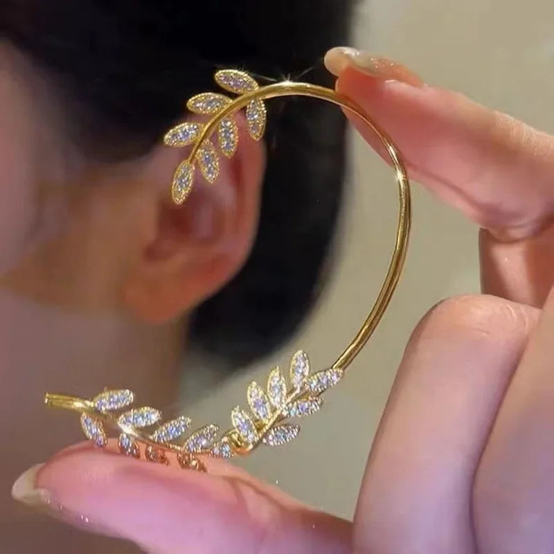 RINHOO FRIENDSHIP Zircon Leaves Ear Cuff Stud Earrings