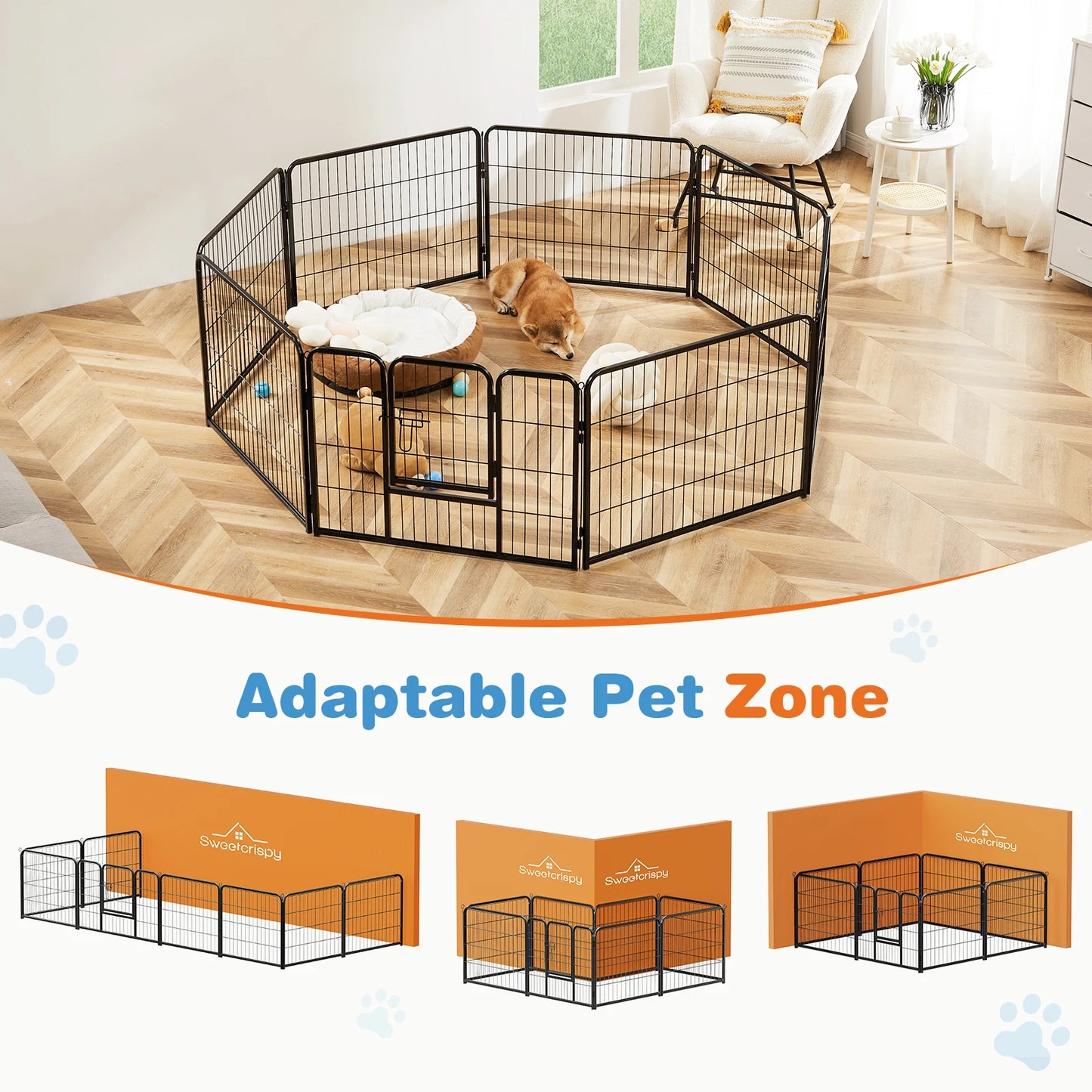 JHK Dog Playpen Indoor Outdoor Fence With Doors Heavy Duty