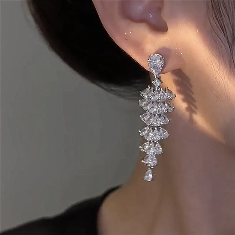 DINGABIYUCN Geometric Drop Earrings For Women CZ Bridal