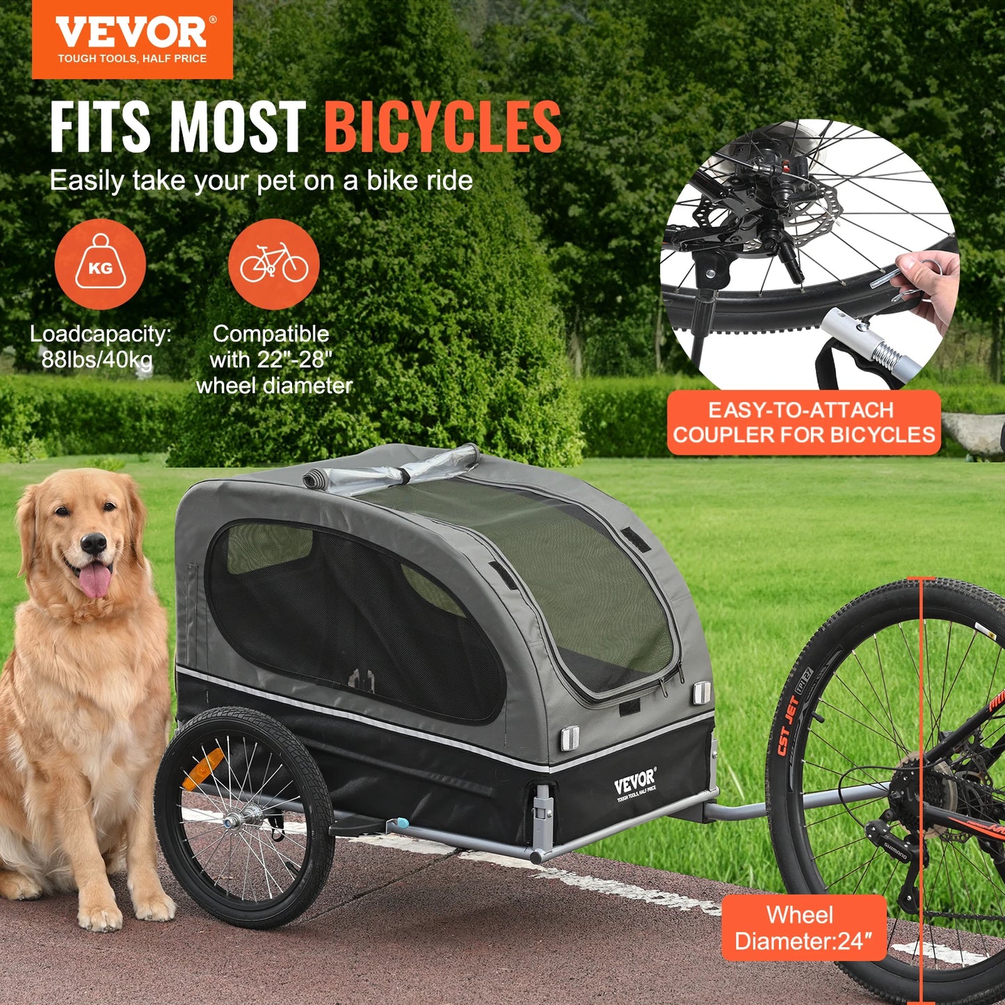 SucceBuy Dog Bike Trailer Carrier 88 Lbs Universal For Dogs