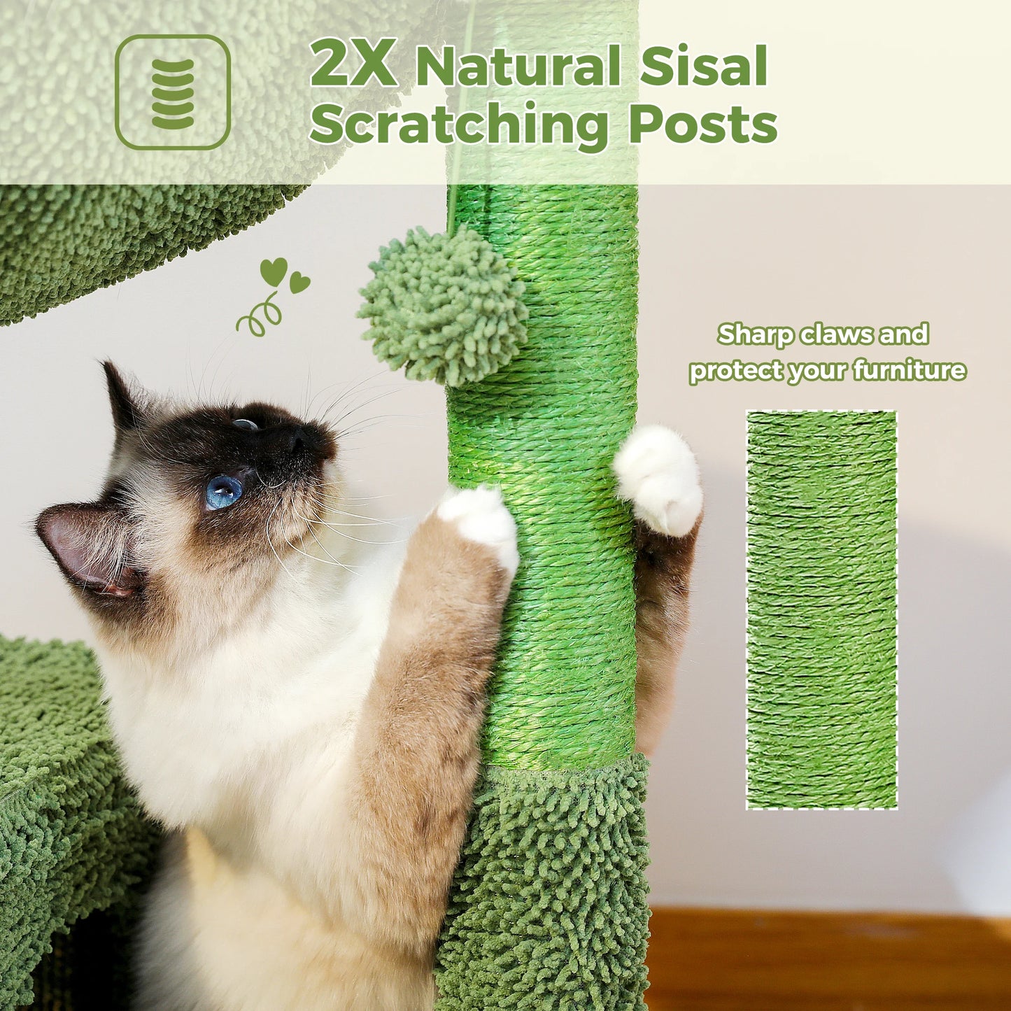 PEQULTICN Cactus Cat Tree With Condo And Hammock For Indoor