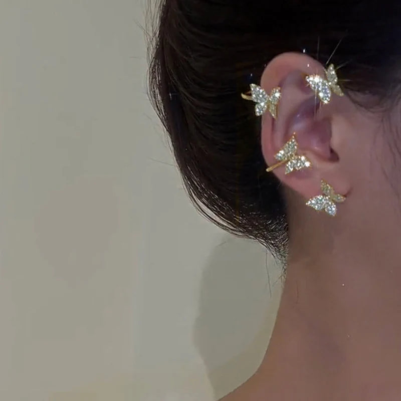 RINHOO FRIENDSHIP Zircon Leaves Ear Cuff Stud Earrings