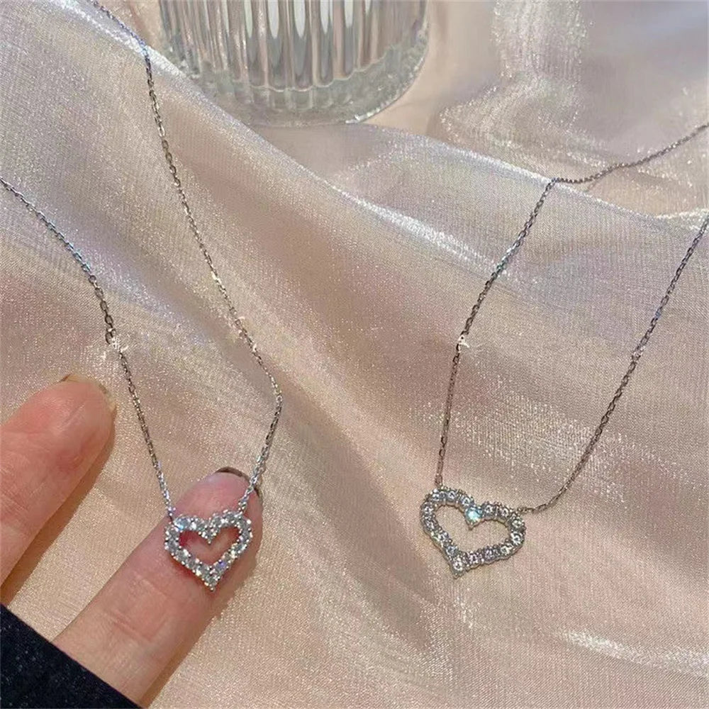 CN Zhejiang Crystal Hollow Love Pendant Necklace For Women