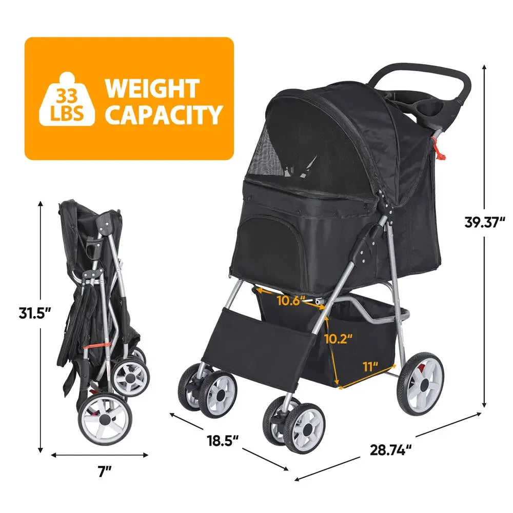 Hignconcerned Dog Stroller Carrier Foldable 4 Wheel Travel