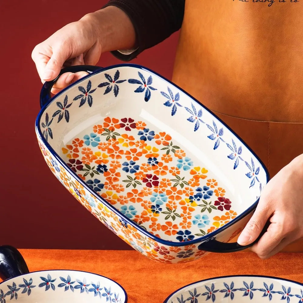 Vintage Inspired Rectangular Ceramic Baking Dish Set