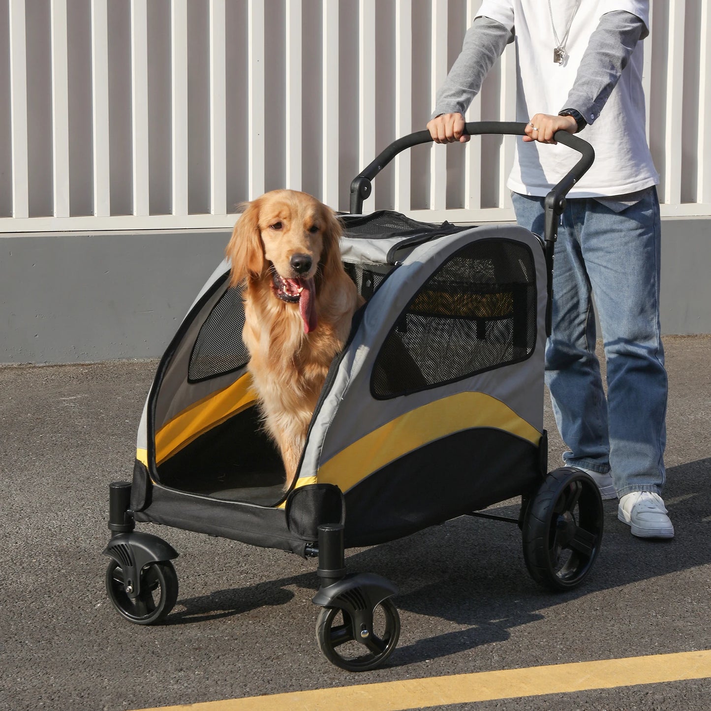 Dog Stroller Foldable Pet Jogger Wagon With Four Wheels