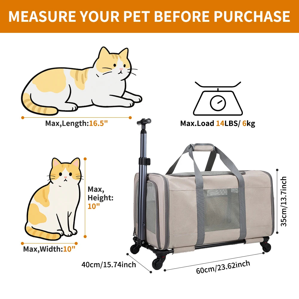 Cat Trolley For Two Cats Transport Carrier With Wheels