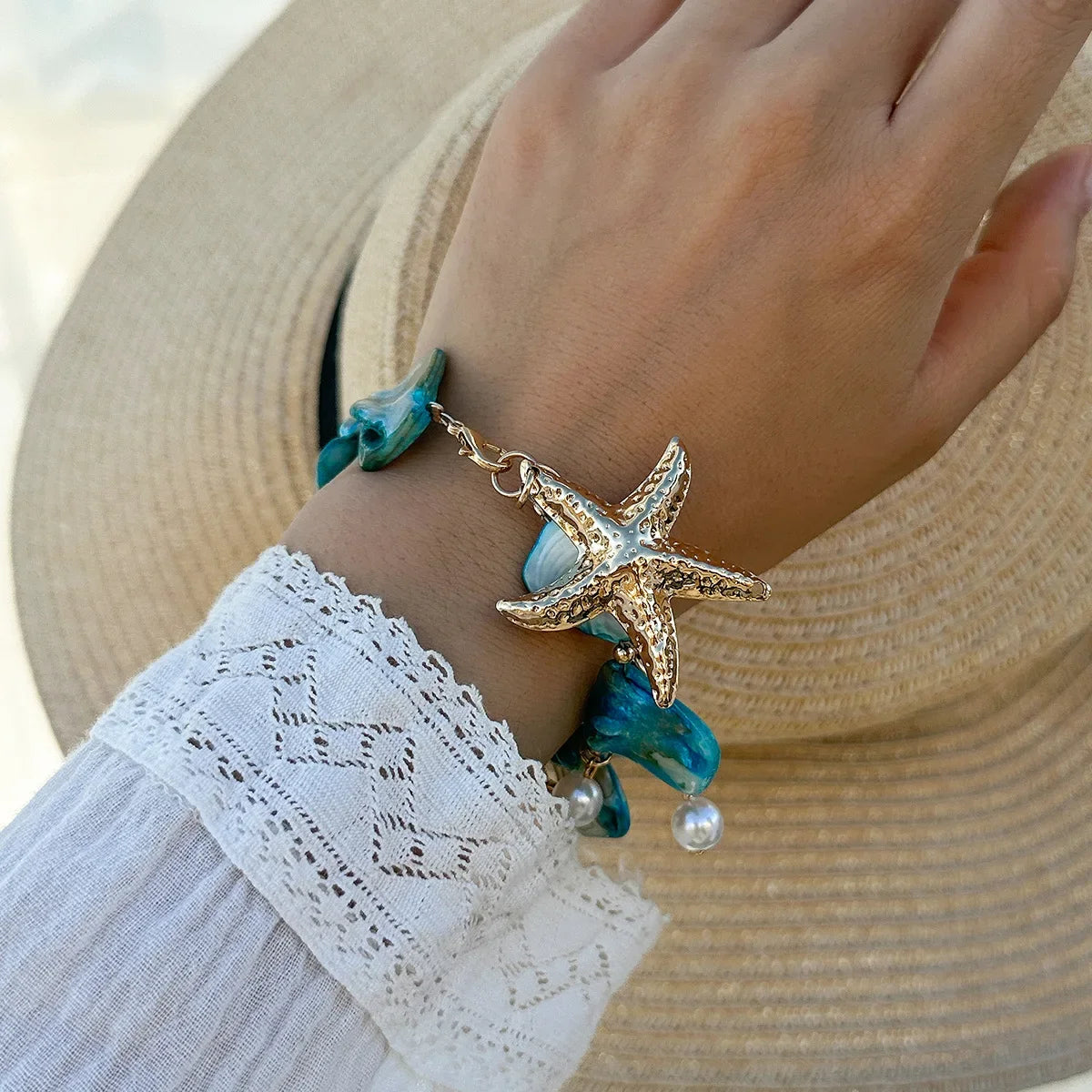 YJ WYWCN Retro Starfish Shell Pendant Necklace Women