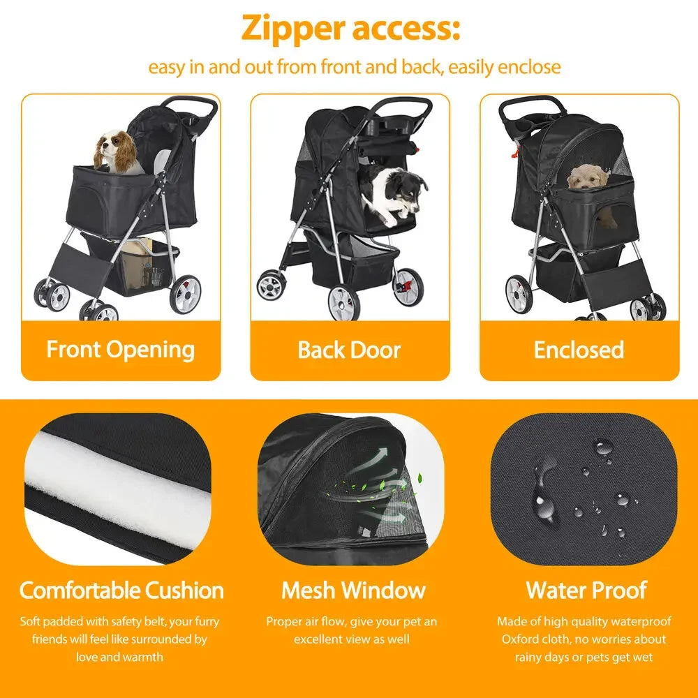Hignconcerned Dog Stroller Carrier Foldable 4 Wheel Travel