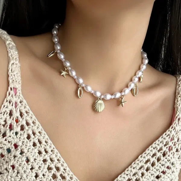 Rinhoo Pearl Tassel Necklace For Women Minimalist Jewelry
