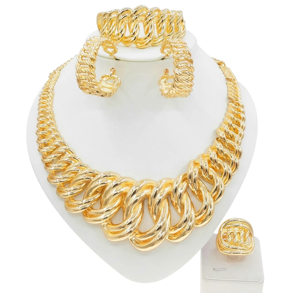 SYHOL Jewelry Set Necklace Earrings Ring Gold Plated