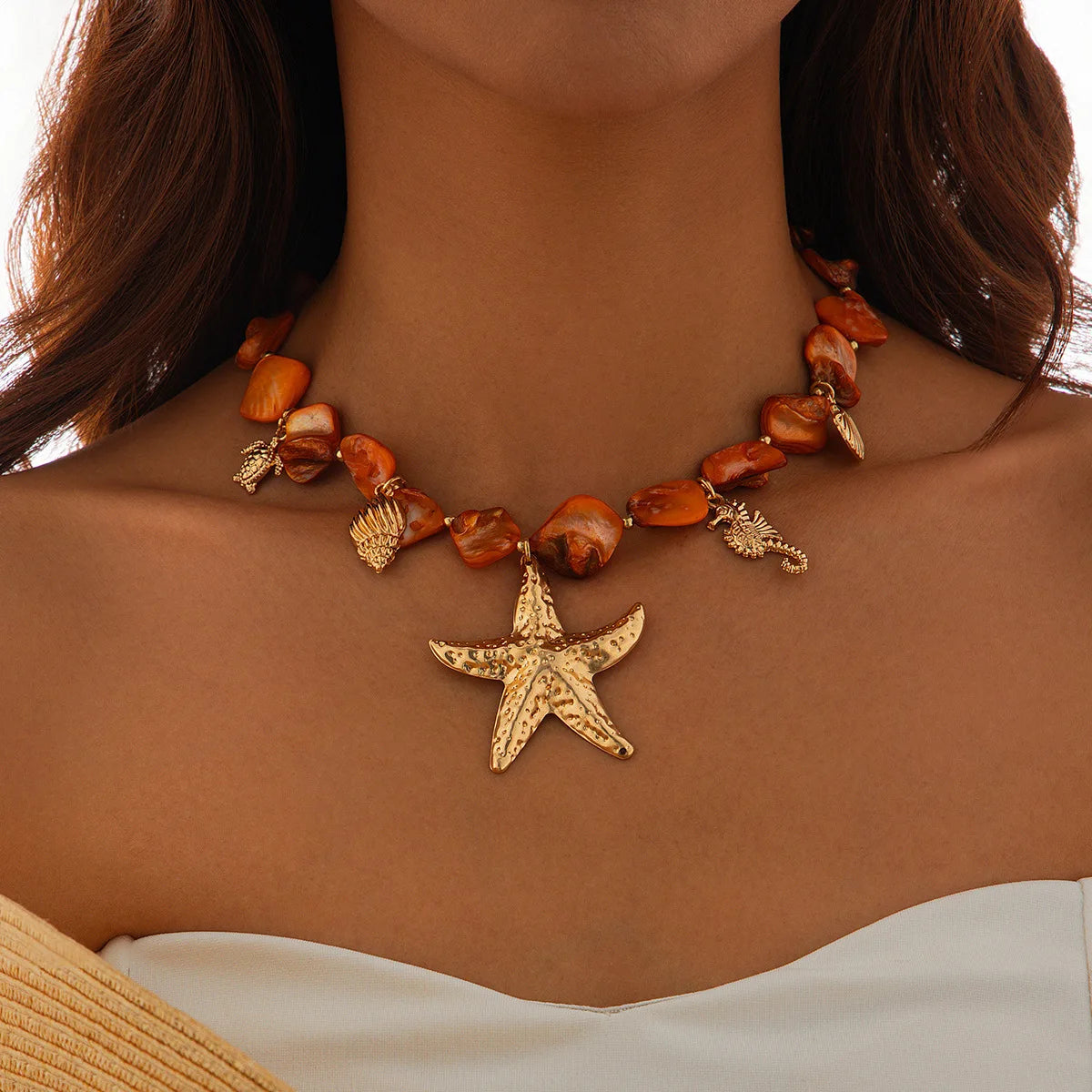 YJ WYWCN Retro Starfish Shell Pendant Necklace Women