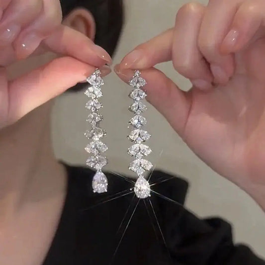 DINGABIYUCN Geometric Drop Earrings For Women CZ Bridal