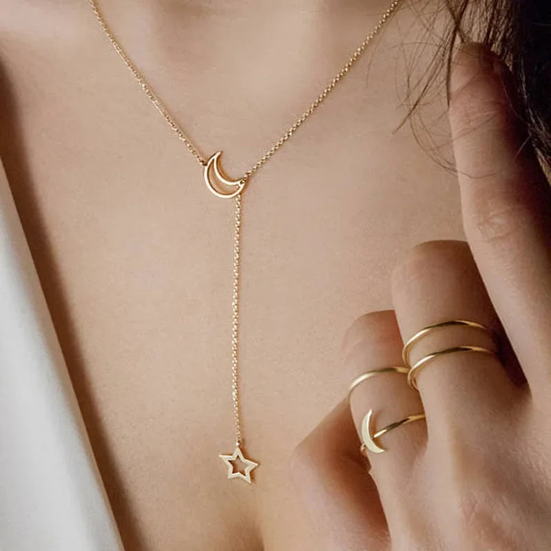 Zhenshecai Moon Star Pendant Necklace For Women Jewelry