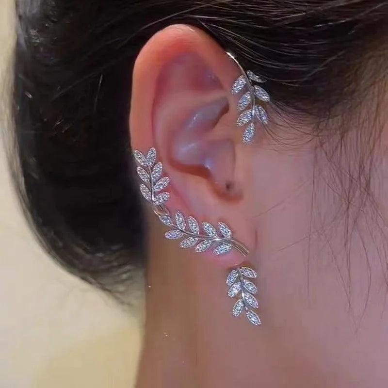 RINHOO FRIENDSHIP Zircon Leaves Ear Cuff Stud Earrings
