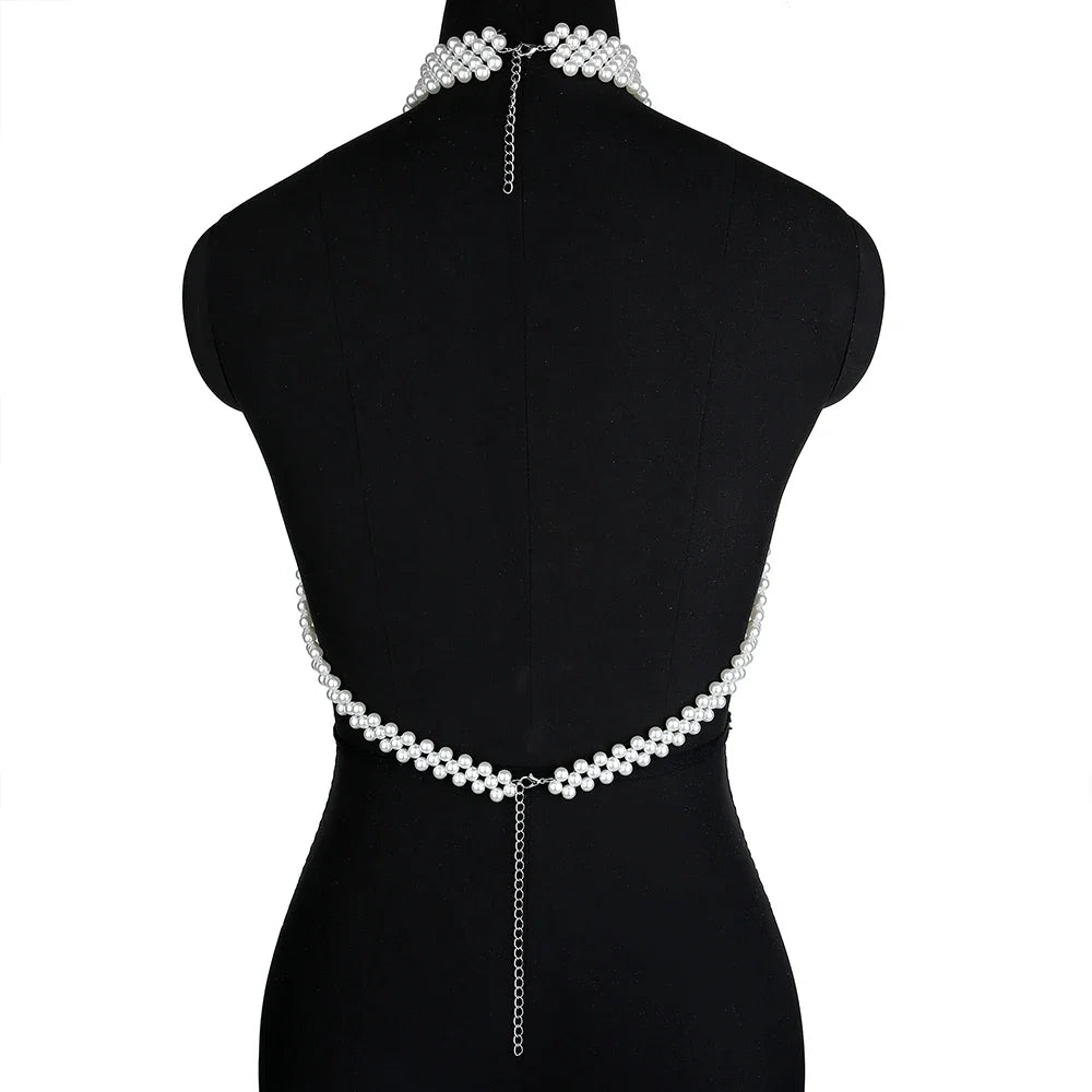 Ccbodily Pearl Shawl Necklaces Sweater Chain For Wedding