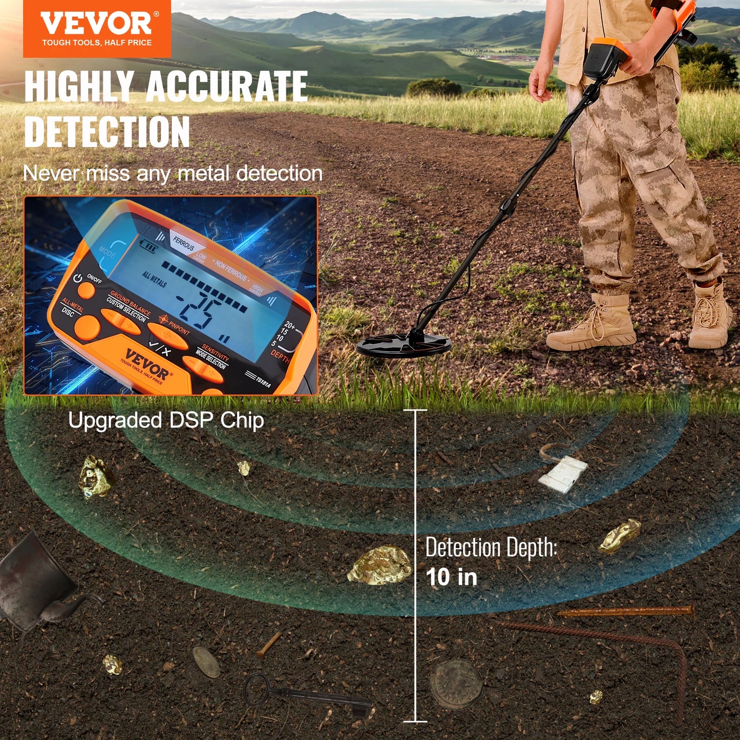 VEVOR Metal Detector With LCD Display 7 Modes Features