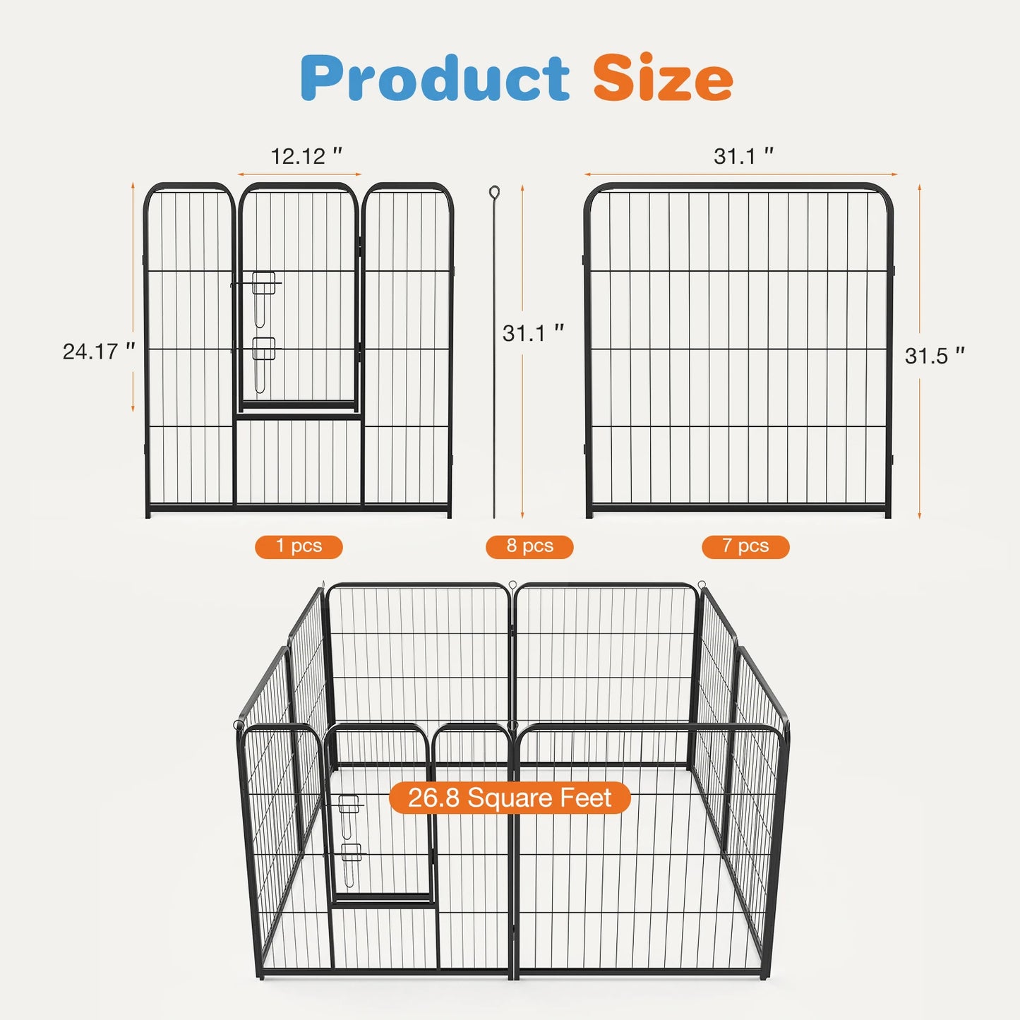 JHK Dog Playpen Indoor Outdoor Fence With Doors Heavy Duty
