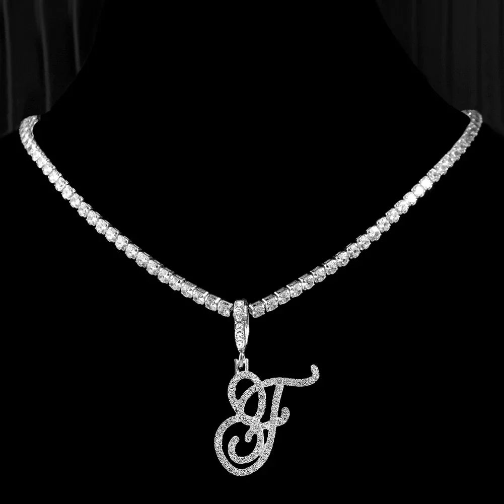 Caraquet Cursive Initial Necklace Cubic Zirconia Chain