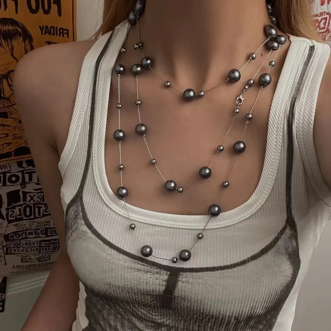 Multilayer Cross Pendant Pearl Chain Necklace For Women