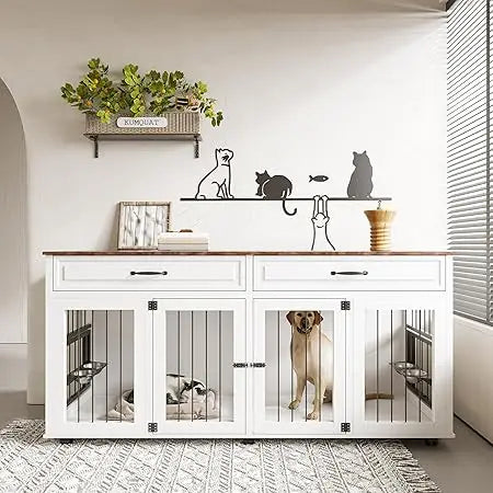 DAFIFY Wooden Dog Crate Cabinet With Dual Doors Kennel