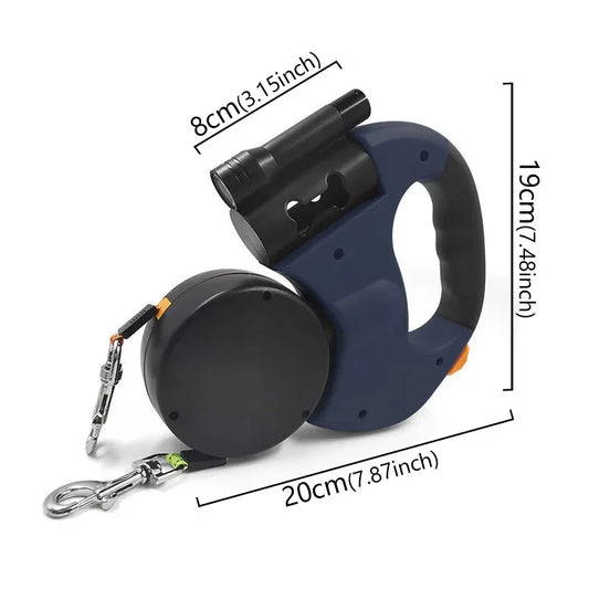 3in1 Retractable Dog Leash Flashlight Poop Bag Dispenser