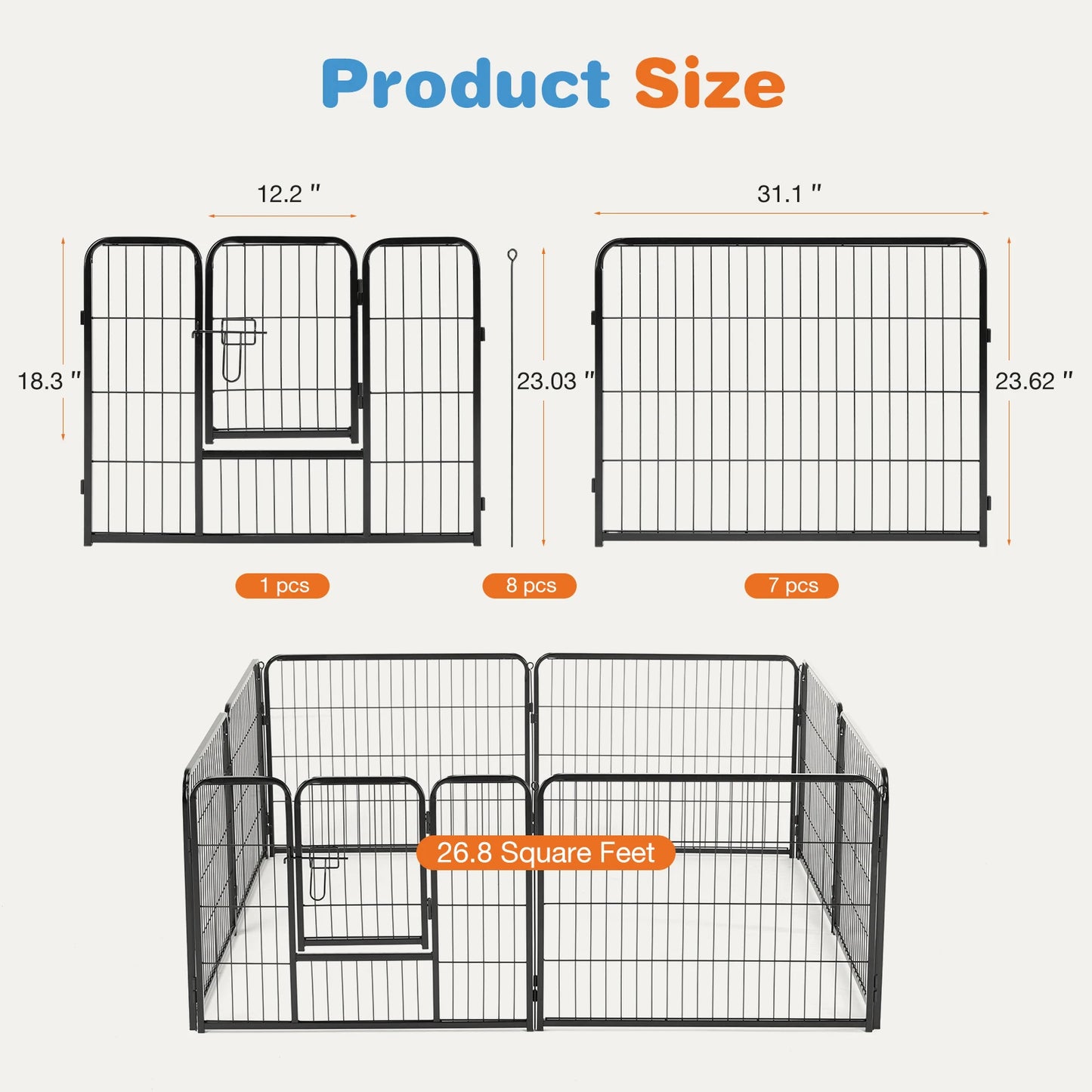 JHK Dog Playpen Indoor Outdoor Fence With Doors Heavy Duty