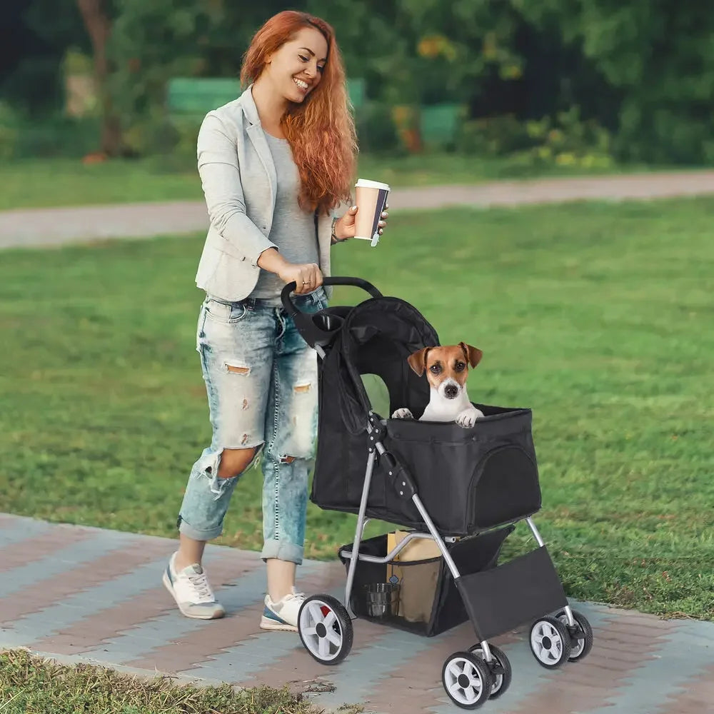 Hignconcerned Dog Stroller Carrier Foldable 4 Wheel Travel