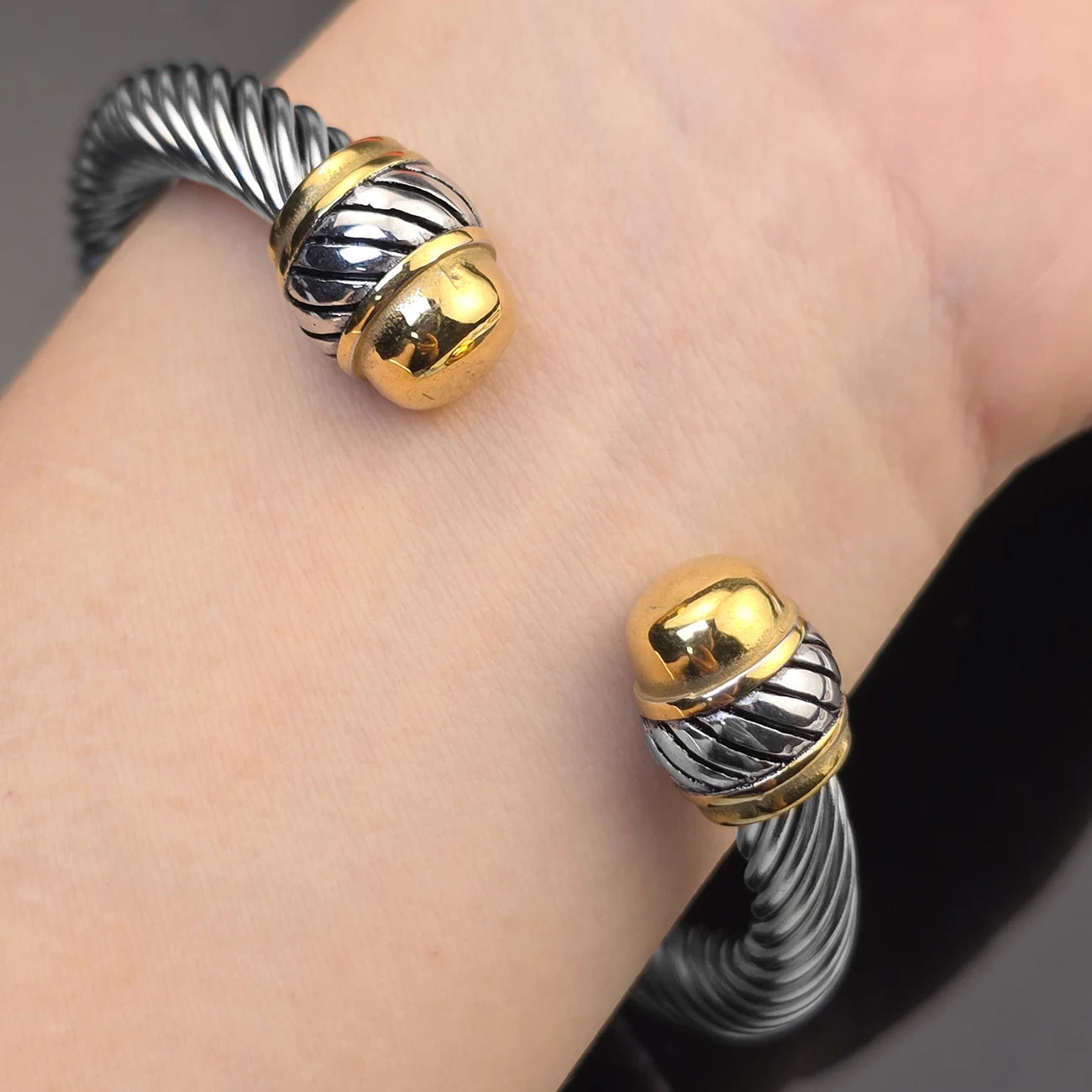 KABOLONG Stainless Steel Cable Bracelet For Women Two Tone
