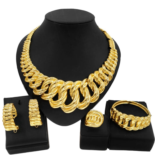 SYHOL Jewelry Set Necklace Earrings Ring Gold Plated
