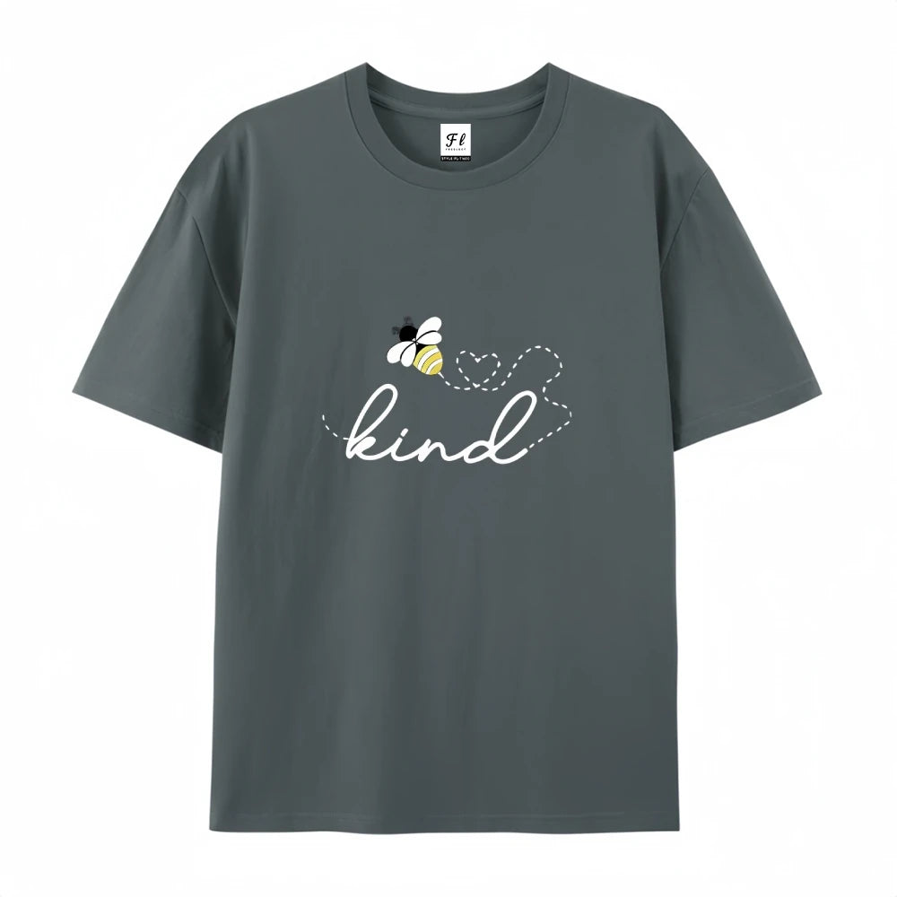 Kind Letter And Bee Print Round Neck Tee For Women Casual