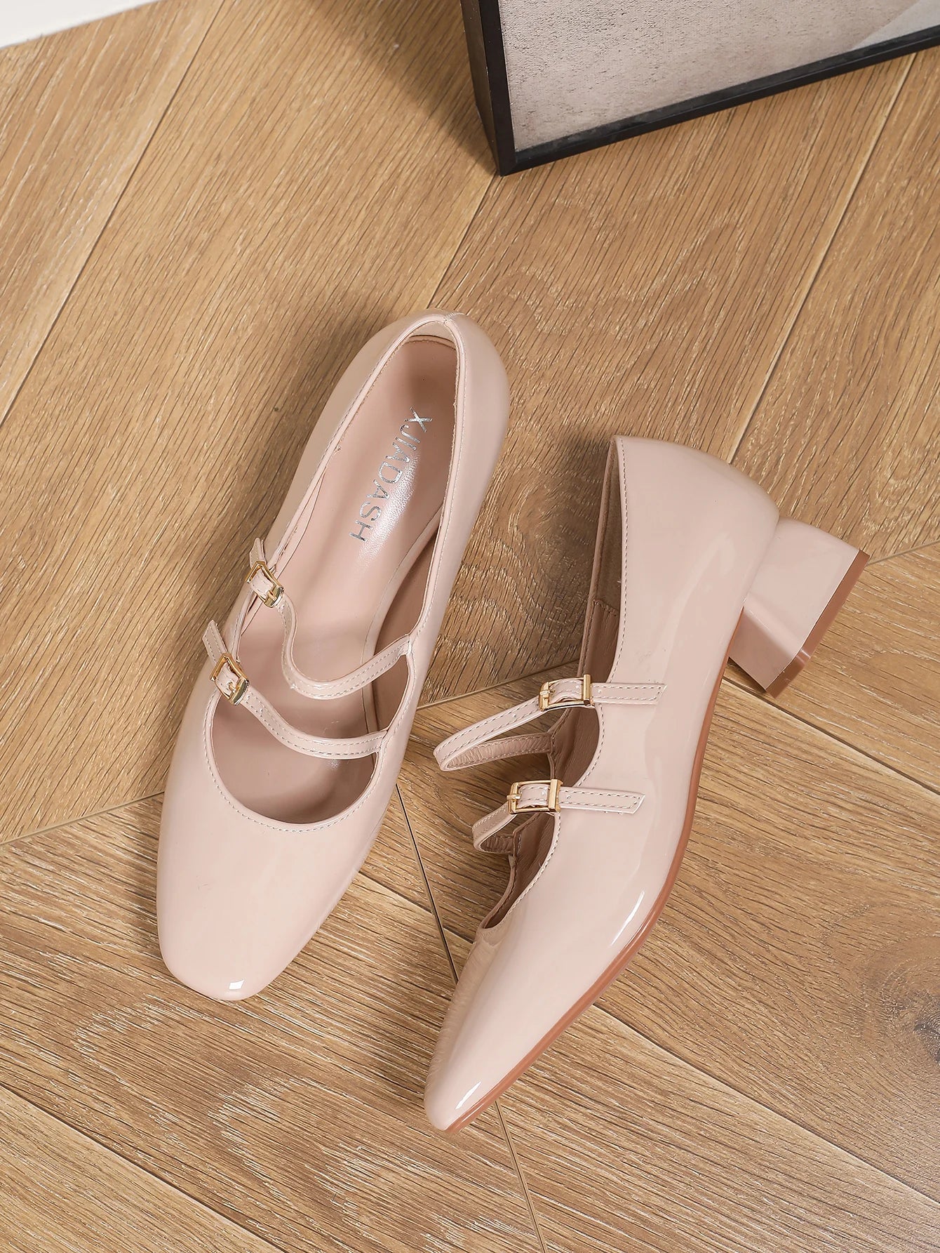 Women Leather Mary Jane Pumps With Thick Square Heel