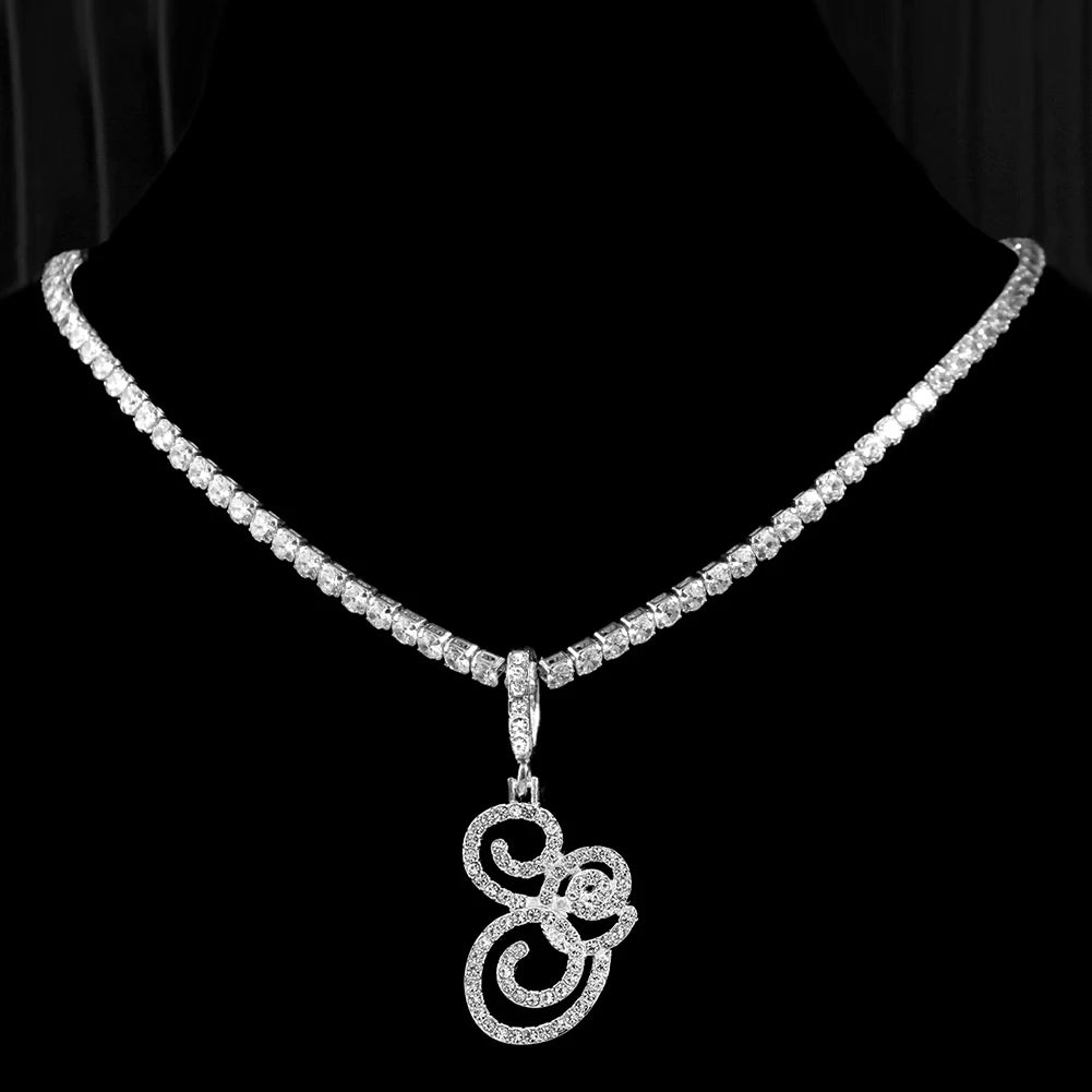 Caraquet Cursive Initial Necklace Cubic Zirconia Chain