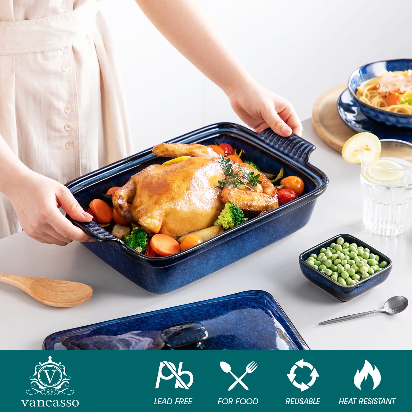 MALACASA Starry Stoneware Casserole With Lid Microwave