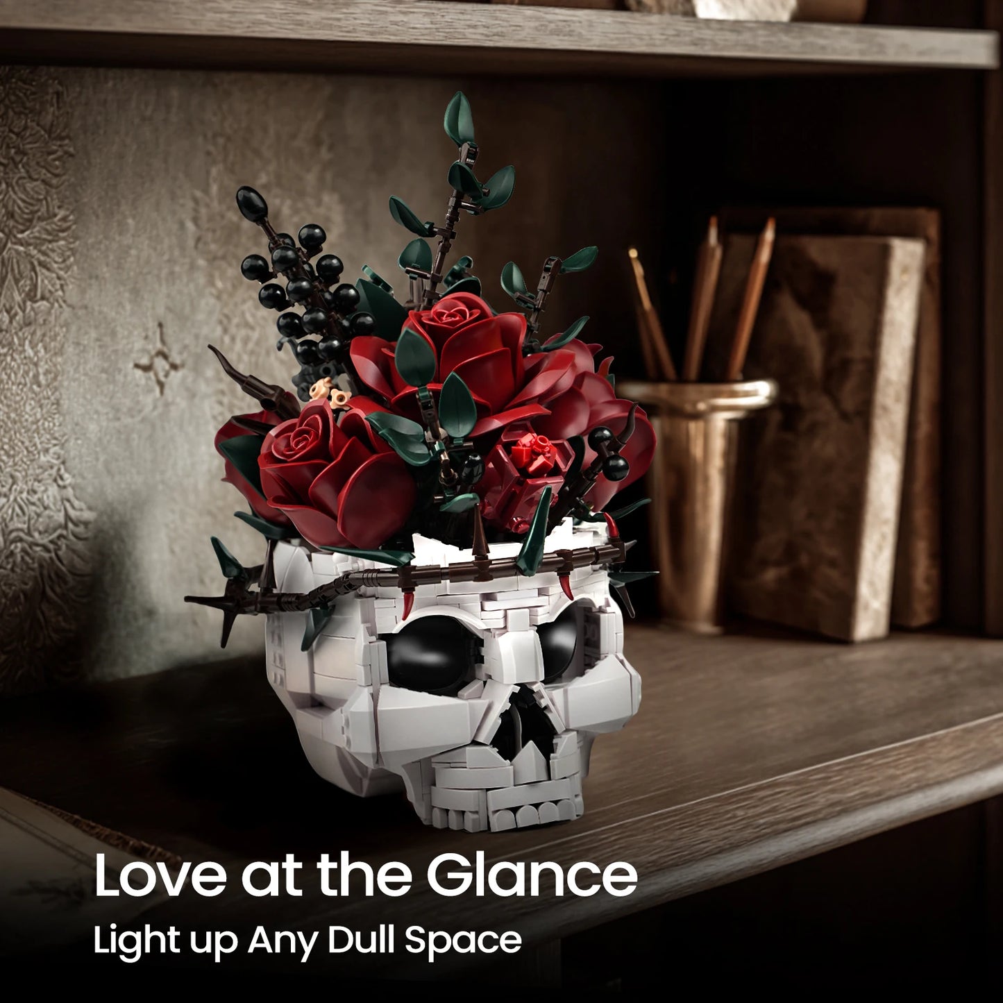 SupreOwls Skull Flowers Building Blocks Set Gothic Roses