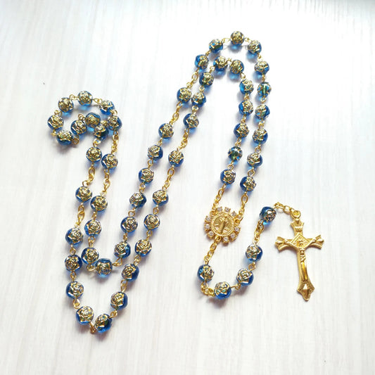 Cottvott Rhinestone Saint Benedict Medal Rosary Necklace