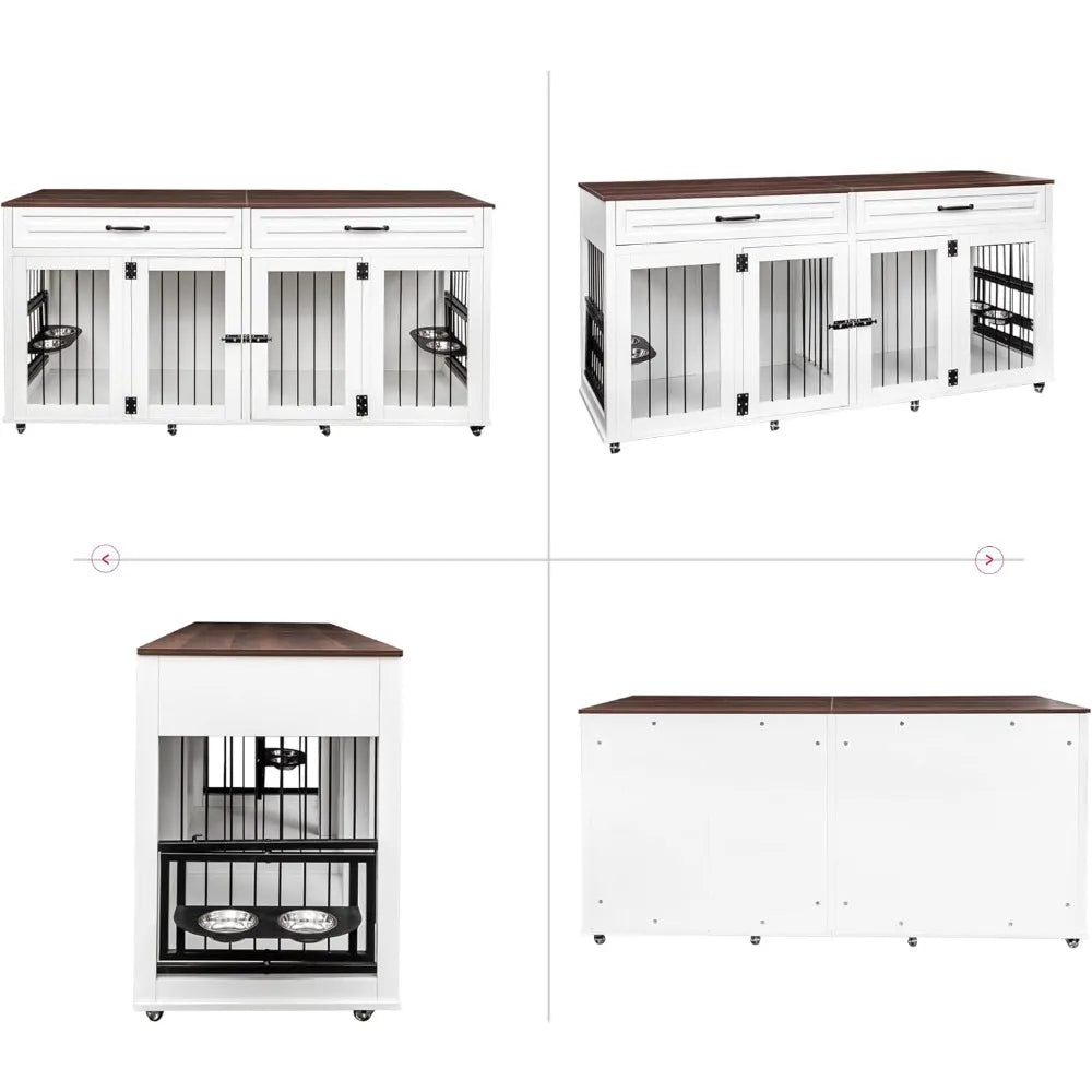 DAFIFY Wooden Dog Crate Cabinet With Dual Doors Kennel
