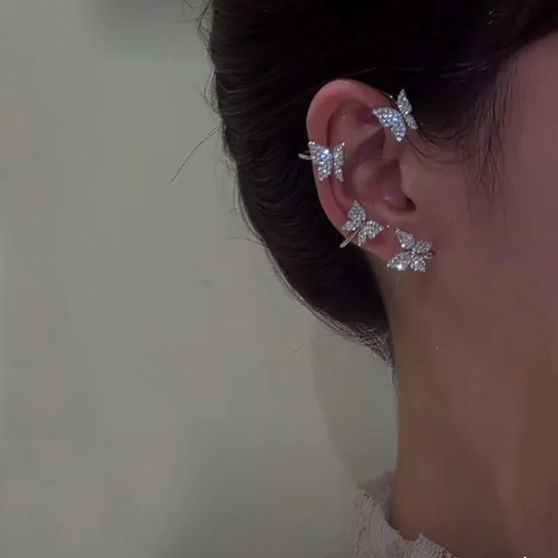 RINHOO FRIENDSHIP Zircon Leaves Ear Cuff Stud Earrings