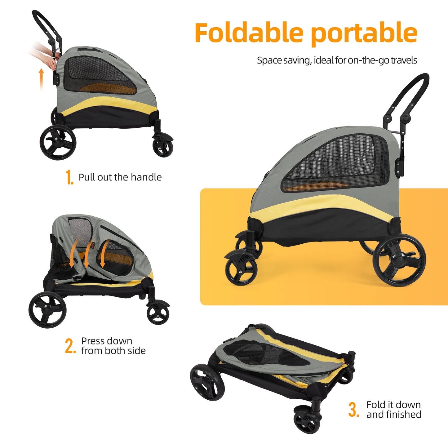 Dog Stroller Foldable Pet Jogger Wagon With Four Wheels
