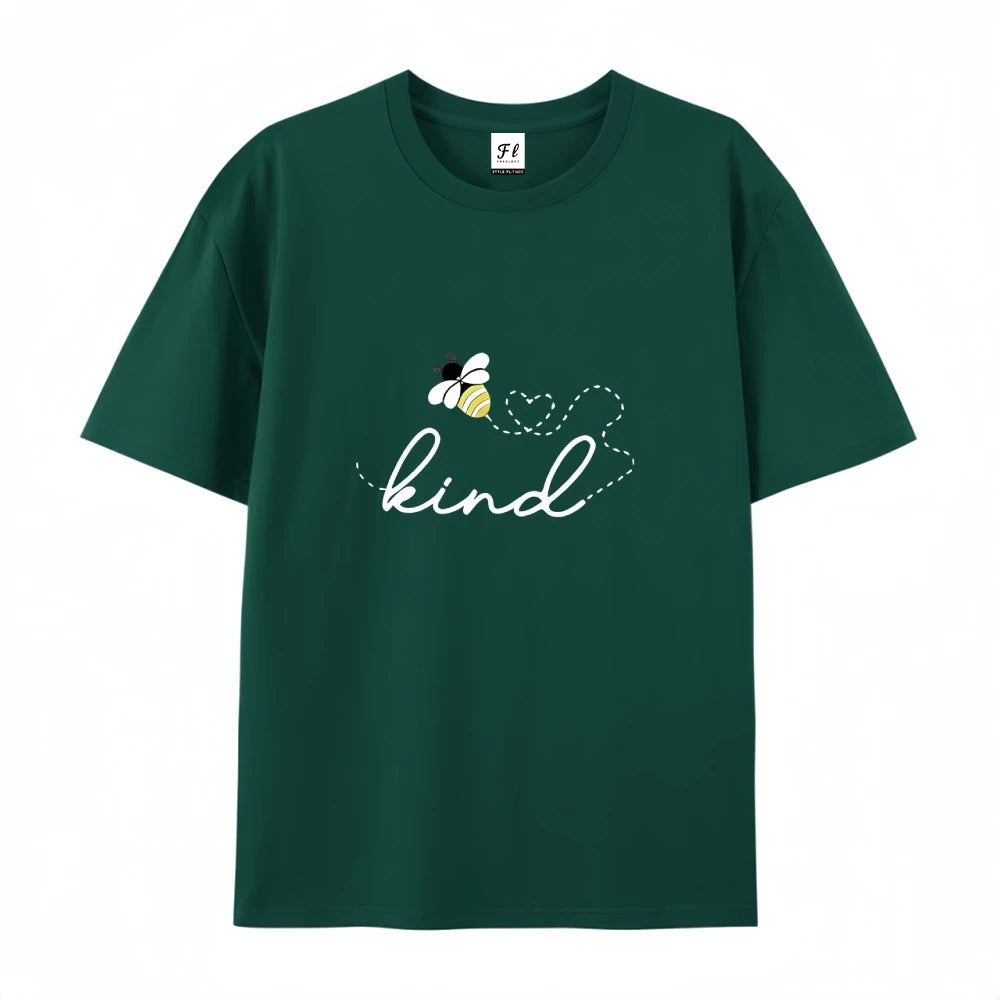Kind Letter And Bee Print Round Neck Tee For Women Casual