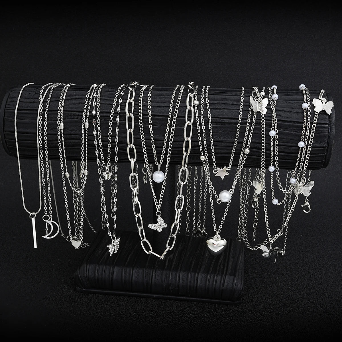 AYCN Butterfly Pearl Heart Zircon Necklace Set For Women