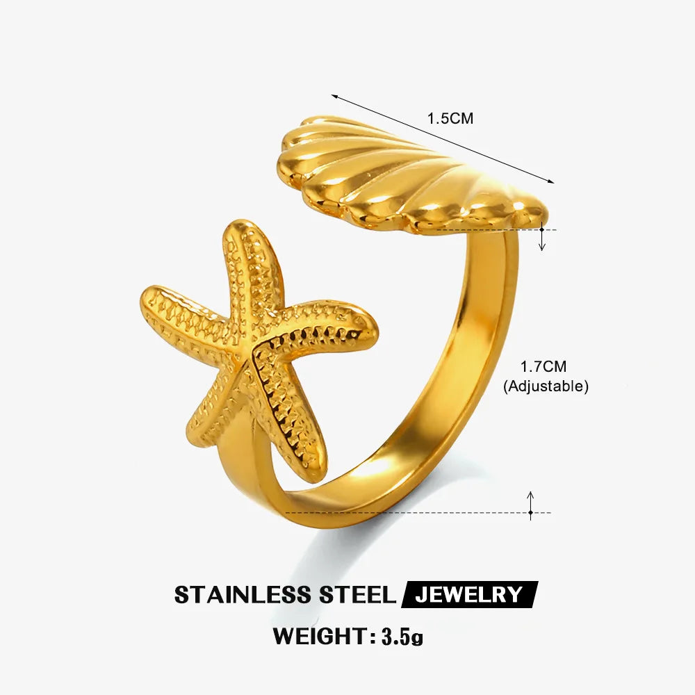 JWERCN Stainless Steel Starfish Shell Earrings For Women