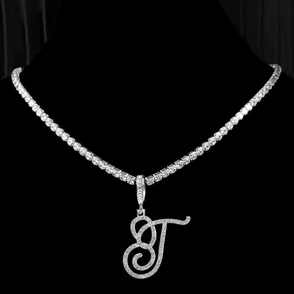 Caraquet Cursive Initial Necklace Cubic Zirconia Chain