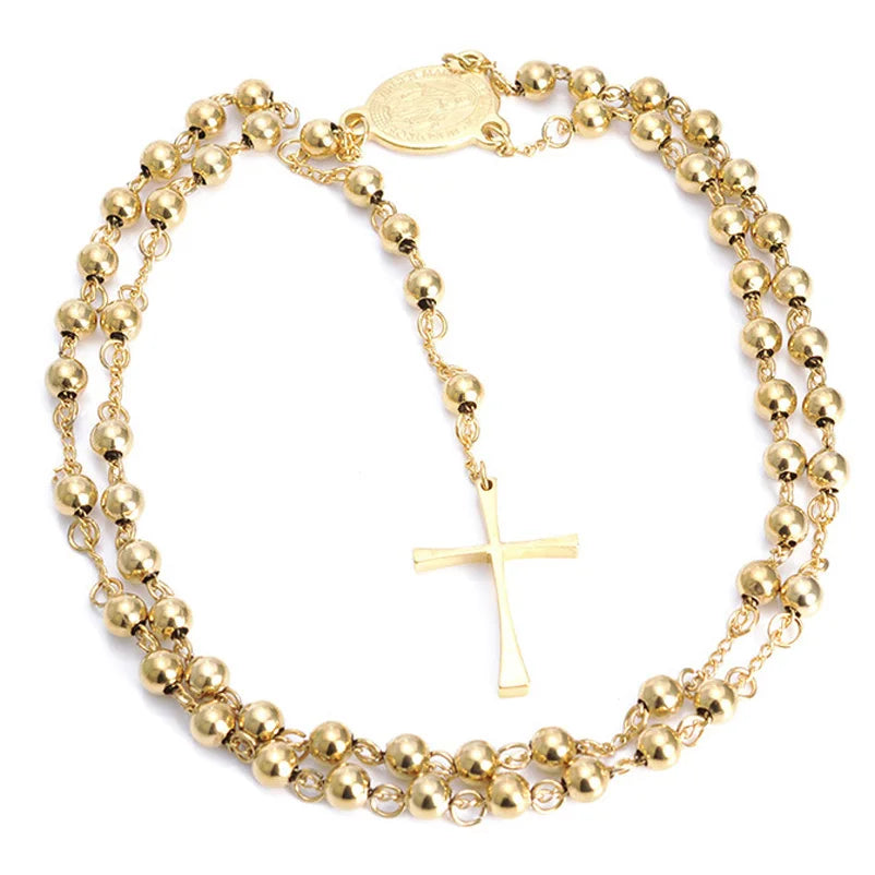 CN Stainless Steel Beads Pendant Necklace Rosary Unisex