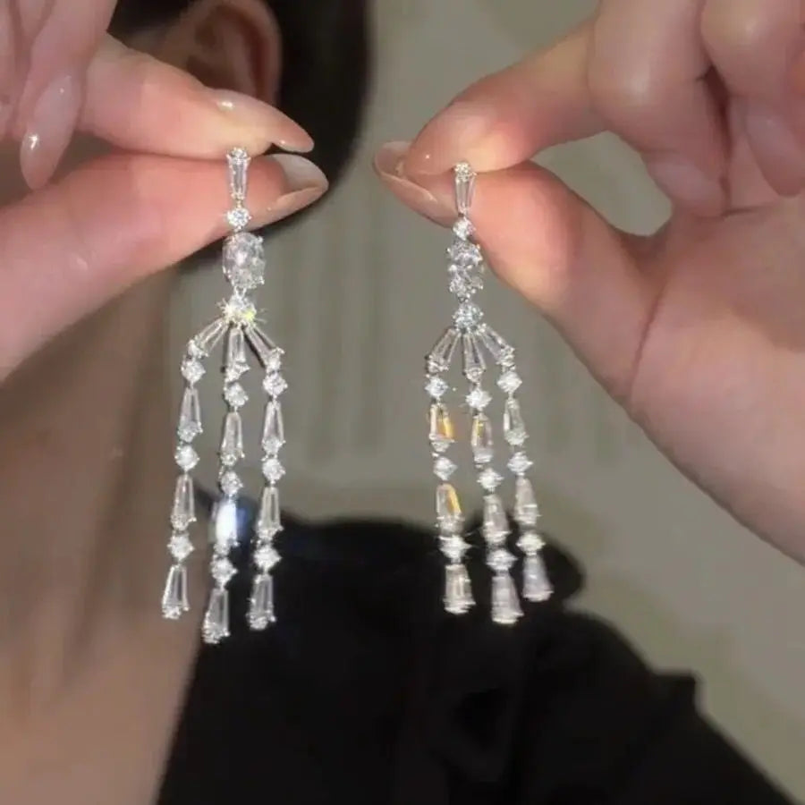 DINGABIYUCN Geometric Drop Earrings For Women CZ Bridal
