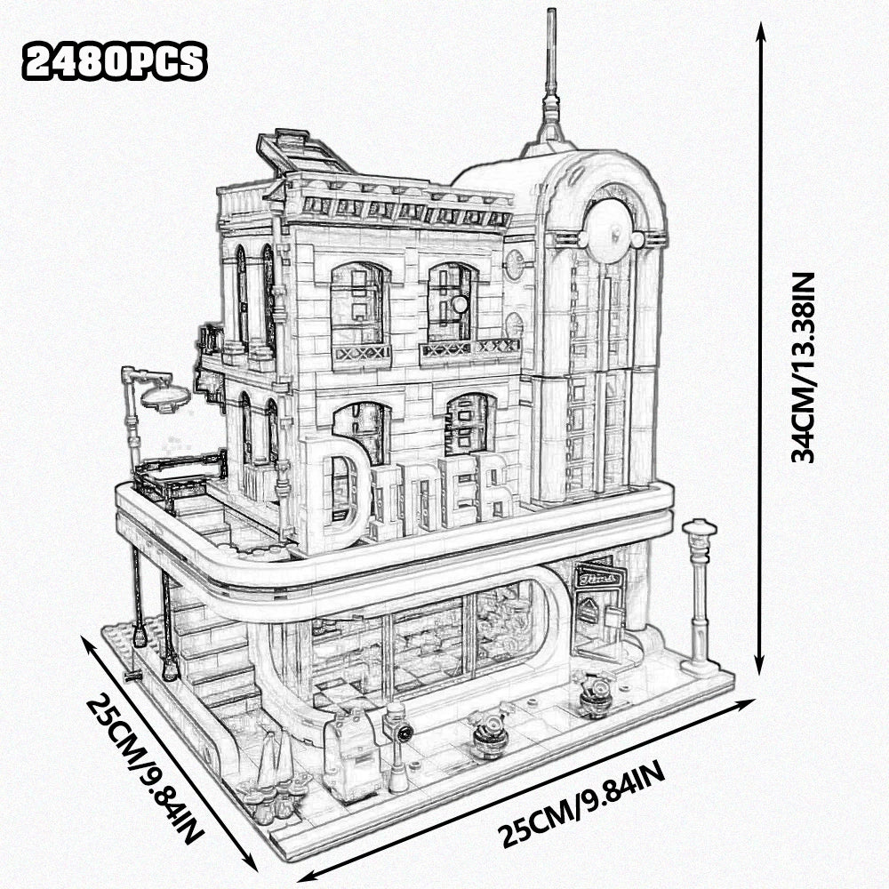 Creative Expert Brick Bank Cafe Corner MOC Building Blocks