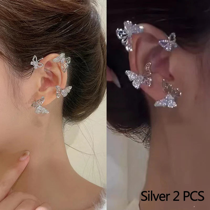 RINHOO FRIENDSHIP Zircon Leaves Ear Cuff Stud Earrings
