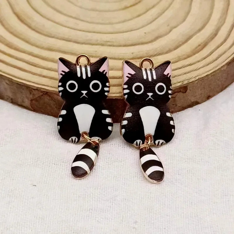 Charms Enamel Cat Charms for Jewelry Making Pendants