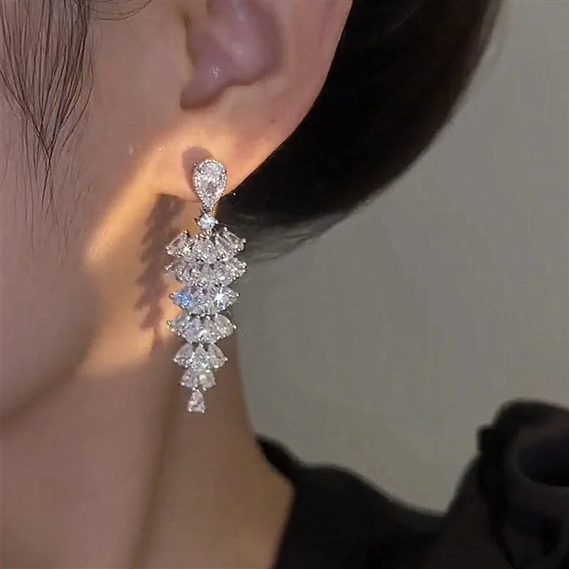 DINGABIYUCN Geometric Drop Earrings For Women CZ Bridal