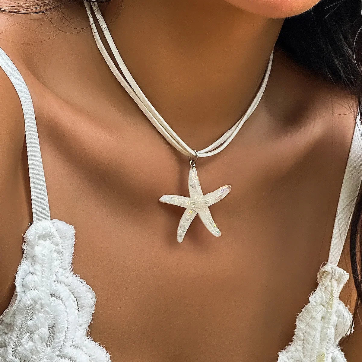 YJ WYWCN Layered Rope Chain Necklace Boho Starfish Pendant